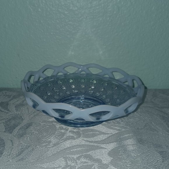 Vintage Imperial Glass Blue Opalescent Open Lace Dish - Picture 3 of 6